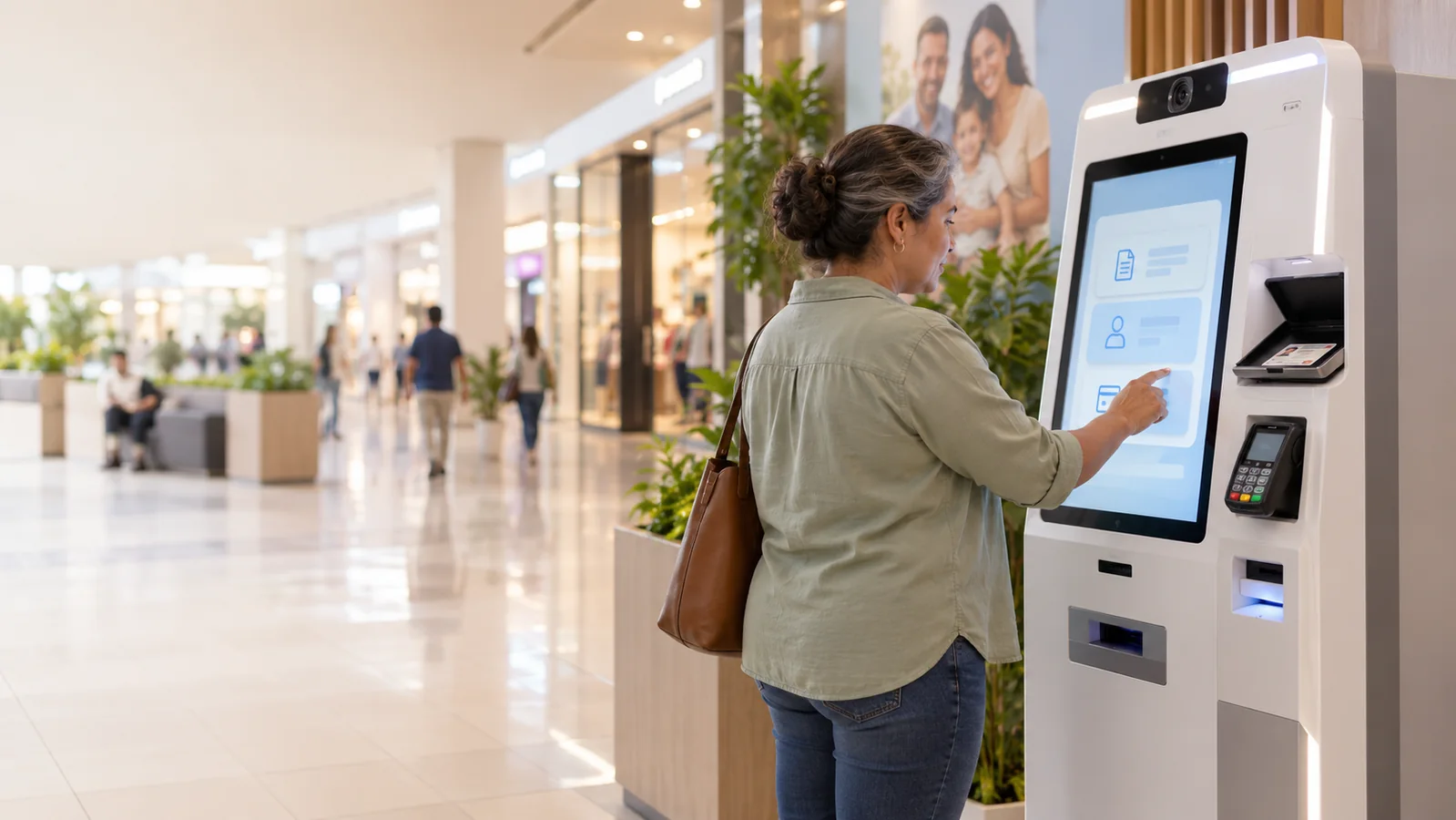 Concepto visual de una cabina ciudadana de autoservicio en un espacio público